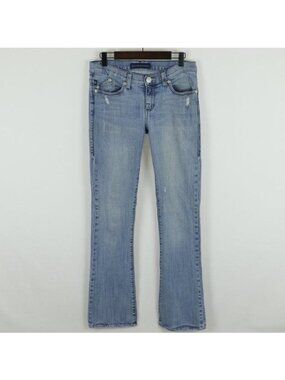 Rock & Republic Kasandra Women's Size 6 Blue Distressed Mid Rise Boot Cut Jeans